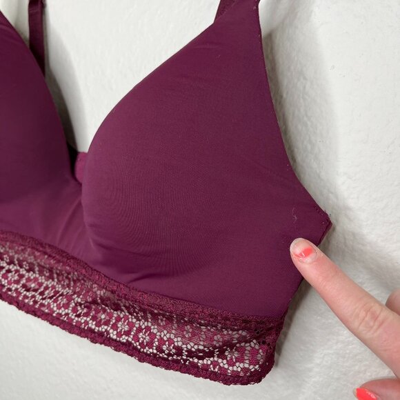 Victorias Secret Burgundy Long Line Lace Trim No Wire Bra 36C - Picture 4 of 9